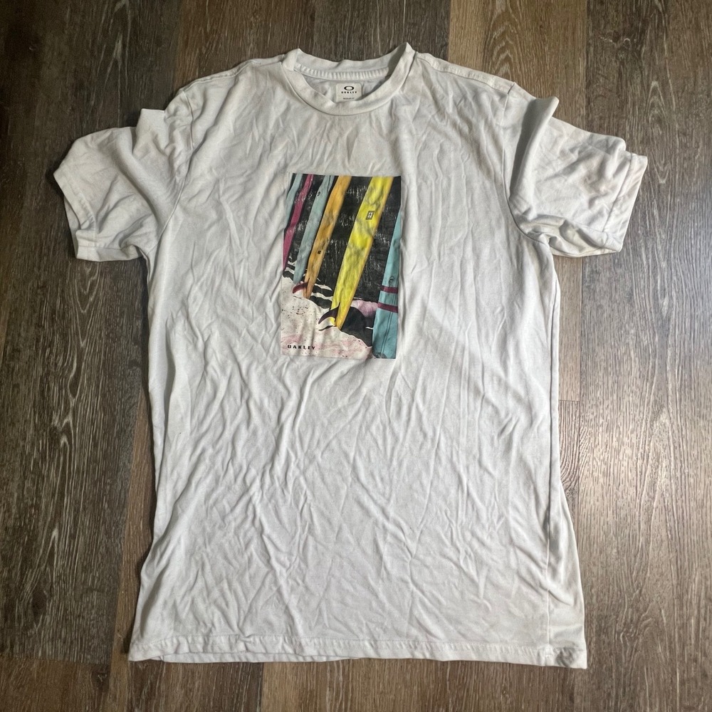 Oakley Graphic Tee Mens XL White Surfboard Print Hydrolix Regular Fit S/S Shirt